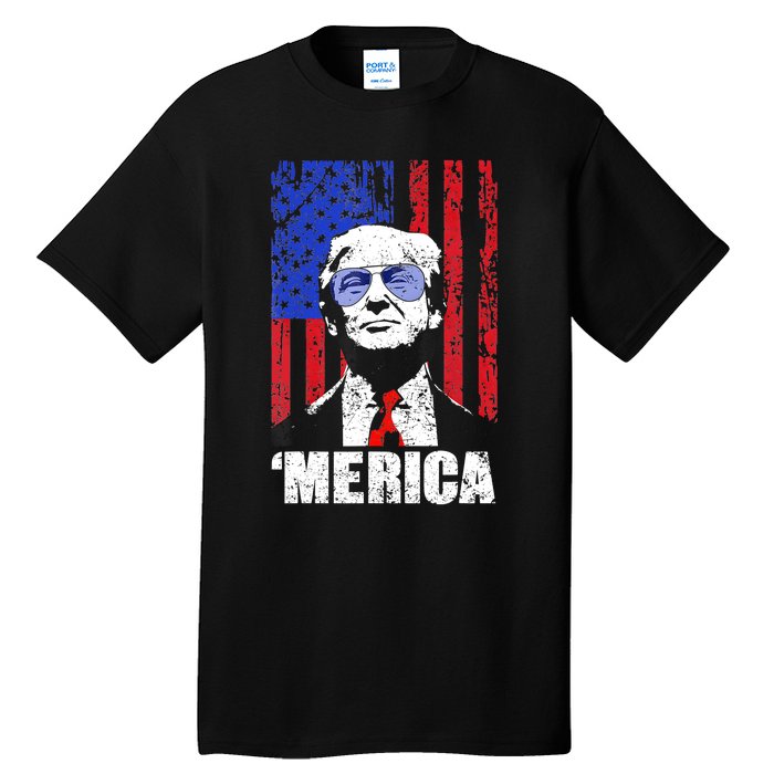 Merica Trump Happy 4th Of July Trump American Flag Gifts Tall T-Shirt