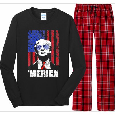 Merica Trump Happy 4th Of July Trump American Flag Gifts Long Sleeve Pajama Set