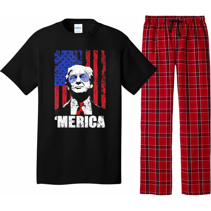 Merica Trump Happy 4th Of July Trump American Flag Gifts Pajama Set