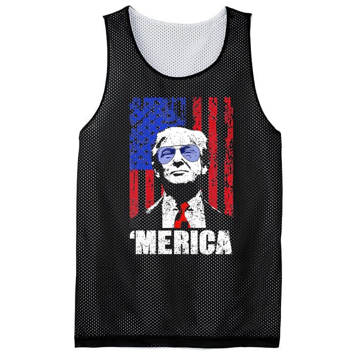 Merica Trump Happy 4th Of July Trump American Flag Gifts Mesh Reversible Basketball Jersey Tank