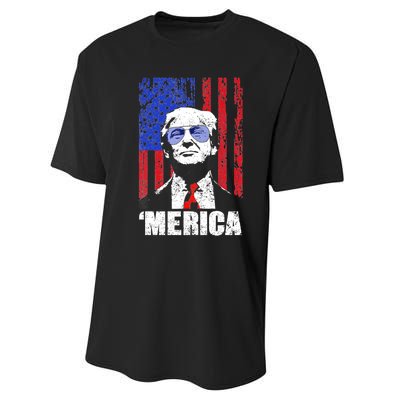 Merica Trump Happy 4th Of July Trump American Flag Gifts Performance Sprint T-Shirt