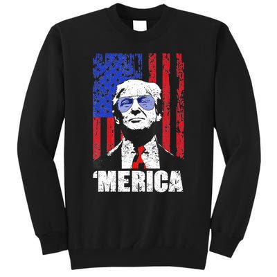 Merica Trump Happy 4th Of July Trump American Flag Gifts Tall Sweatshirt