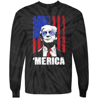 Merica Trump Happy 4th Of July Trump American Flag Gifts Tie-Dye Long Sleeve Shirt