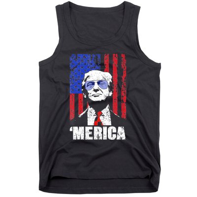 Merica Trump Happy 4th Of July Trump American Flag Gifts Tank Top