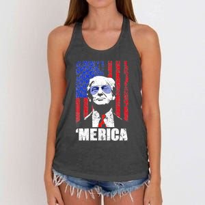 Merica Trump Happy 4th Of July Trump American Flag Gifts Women's Knotted Racerback Tank