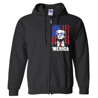 Merica Trump Happy 4th Of July Trump American Flag Gifts Full Zip Hoodie