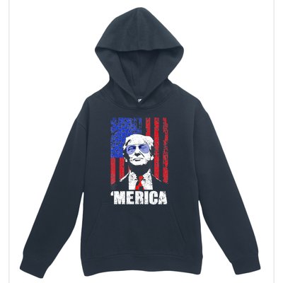 Merica Trump Happy 4th Of July Trump American Flag Gifts Urban Pullover Hoodie