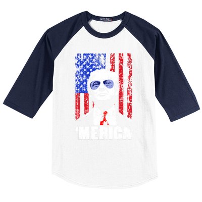 Merica Trump Happy 4th Of July Trump American Flag Gifts Baseball Sleeve Shirt