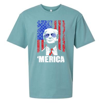 Merica Trump Happy 4th Of July Trump American Flag Gifts Sueded Cloud Jersey T-Shirt