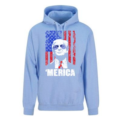 Merica Trump Happy 4th Of July Trump American Flag Gifts Unisex Surf Hoodie