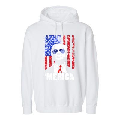 Merica Trump Happy 4th Of July Trump American Flag Gifts Garment-Dyed Fleece Hoodie