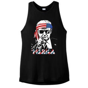 Merica Trump Happy 4th Of July Trump American Flag Ladies PosiCharge Tri-Blend Wicking Tank