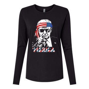 Merica Trump Happy 4th Of July Trump American Flag Womens Cotton Relaxed Long Sleeve T-Shirt