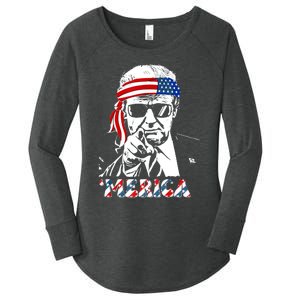 Merica Trump Happy 4th Of July Trump American Flag Women's Perfect Tri Tunic Long Sleeve Shirt