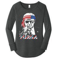 Merica Trump Happy 4th Of July Trump American Flag Women's Perfect Tri Tunic Long Sleeve Shirt