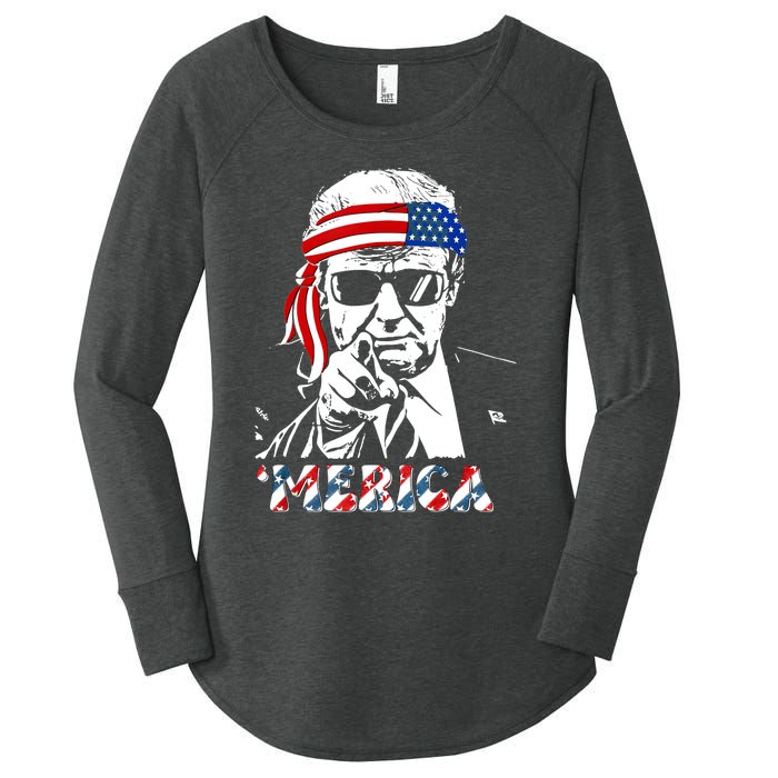 Merica Trump Happy 4th Of July Trump American Flag Women's Perfect Tri Tunic Long Sleeve Shirt