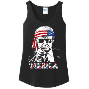 Merica Trump Happy 4th Of July Trump American Flag Ladies Essential Tank