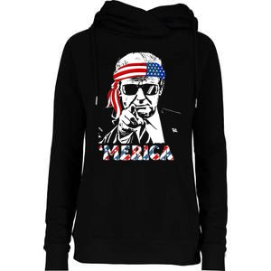 Merica Trump Happy 4th Of July Trump American Flag Womens Funnel Neck Pullover Hood