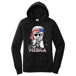 Merica Trump Happy 4th Of July Trump American Flag Women's Pullover Hoodie