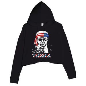 Merica Trump Happy 4th Of July Trump American Flag Crop Fleece Hoodie