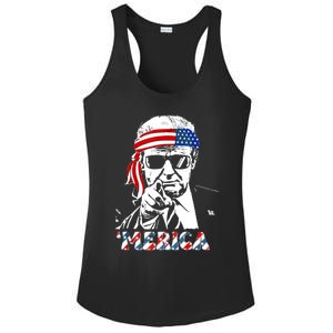 Merica Trump Happy 4th Of July Trump American Flag Ladies PosiCharge Competitor Racerback Tank