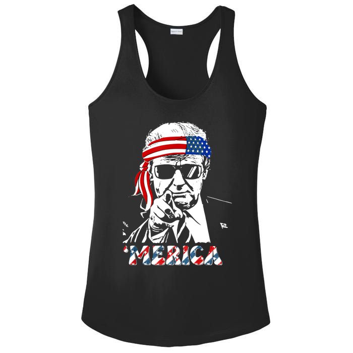 Merica Trump Happy 4th Of July Trump American Flag Ladies PosiCharge Competitor Racerback Tank