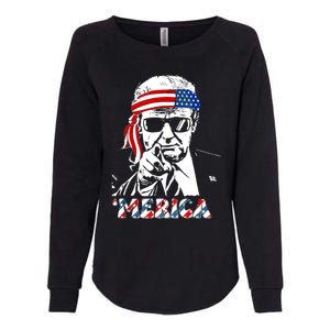 Merica Trump Happy 4th Of July Trump American Flag Womens California Wash Sweatshirt