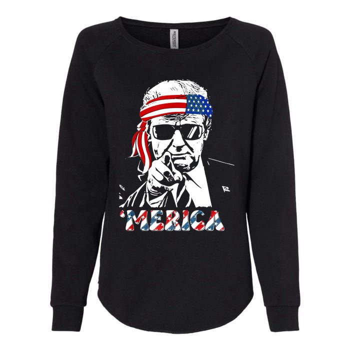 Merica Trump Happy 4th Of July Trump American Flag Womens California Wash Sweatshirt