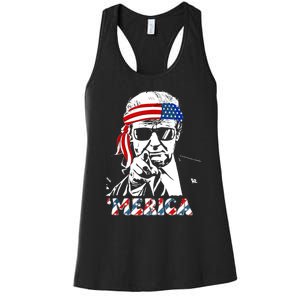 Merica Trump Happy 4th Of July Trump American Flag Women's Racerback Tank