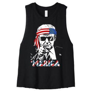 Merica Trump Happy 4th Of July Trump American Flag Women's Racerback Cropped Tank