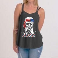 Merica Trump Happy 4th Of July Trump American Flag Women's Strappy Tank