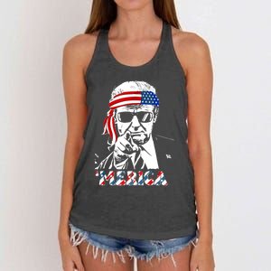 Merica Trump Happy 4th Of July Trump American Flag Women's Knotted Racerback Tank