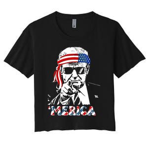 Merica Trump Happy 4th Of July Trump American Flag Women's Crop Top Tee