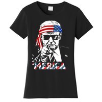 Merica Trump Happy 4th Of July Trump American Flag Women's T-Shirt