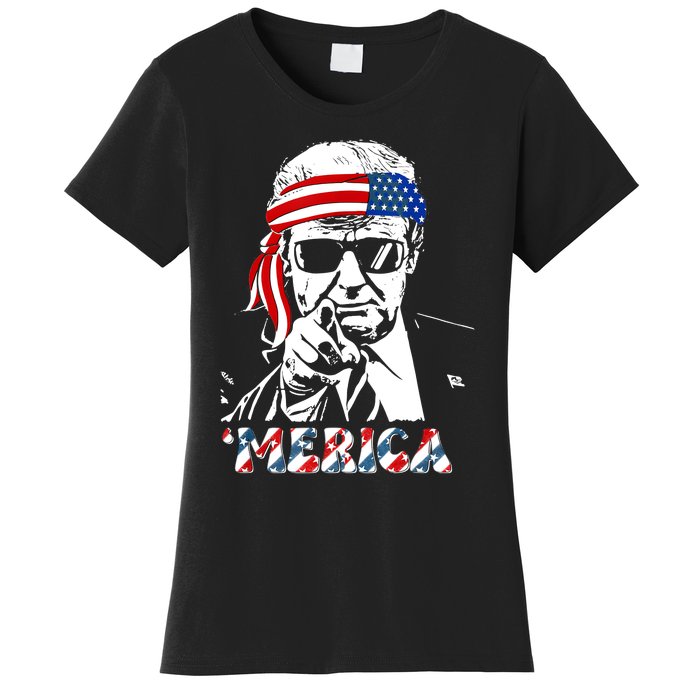 Merica Trump Happy 4th Of July Trump American Flag Women's T-Shirt