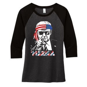 Merica Trump Happy 4th Of July Trump American Flag Women's Tri-Blend 3/4-Sleeve Raglan Shirt