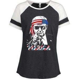 Merica Trump Happy 4th Of July Trump American Flag Enza Ladies Jersey Colorblock Tee