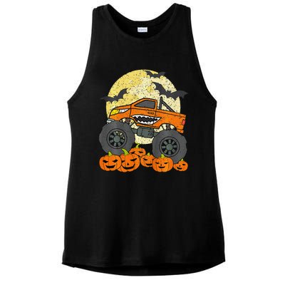 Monster Truck Halloween Jack O Lantern Moon Pumpkin Ladies PosiCharge Tri-Blend Wicking Tank