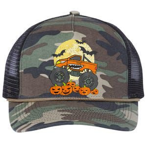 Monster Truck Halloween Jack O Lantern Moon Pumpkin Retro Rope Trucker Hat Cap