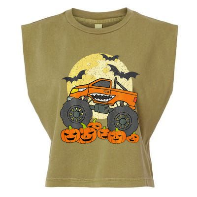 Monster Truck Halloween Jack O Lantern Moon Pumpkin Garment-Dyed Women's Muscle Tee