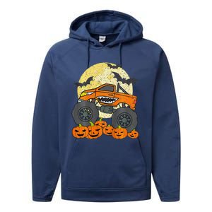 Monster Truck Halloween Jack O Lantern Moon Pumpkin Performance Fleece Hoodie