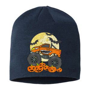 Monster Truck Halloween Jack O Lantern Moon Pumpkin Sustainable Beanie