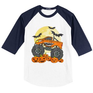 Monster Truck Halloween Jack O Lantern Moon Pumpkin Baseball Sleeve Shirt