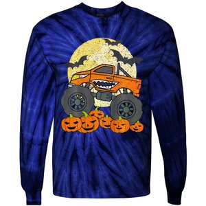 Monster Truck Halloween Jack O Lantern Moon Pumpkin Tie-Dye Long Sleeve Shirt