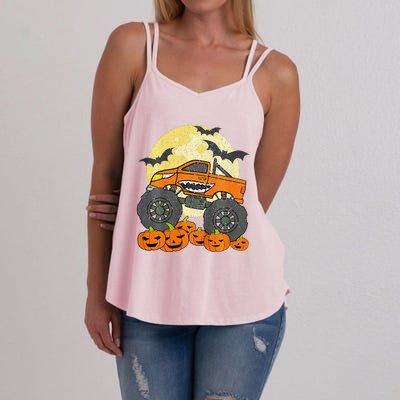 Monster Truck Halloween Jack O Lantern Moon Pumpkin Women's Strappy Tank