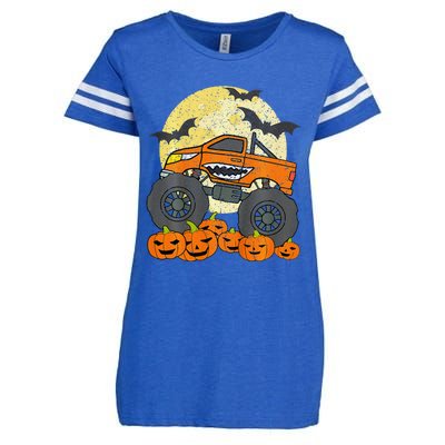 Monster Truck Halloween Jack O Lantern Moon Pumpkin Enza Ladies Jersey Football T-Shirt