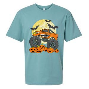 Monster Truck Halloween Jack O Lantern Moon Pumpkin Sueded Cloud Jersey T-Shirt