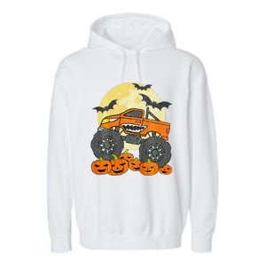 Monster Truck Halloween Jack O Lantern Moon Pumpkin Garment-Dyed Fleece Hoodie