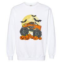 Monster Truck Halloween Jack O Lantern Moon Pumpkin Garment-Dyed Sweatshirt