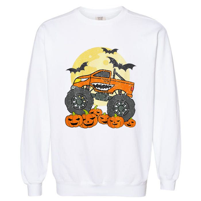 Monster Truck Halloween Jack O Lantern Moon Pumpkin Garment-Dyed Sweatshirt